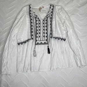 Dolan embroidered white blouse with tassel tie